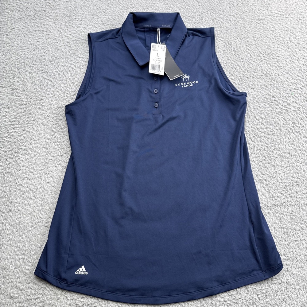 Adidas Golf Polo Shirt Womens Large Sleeveless Blue Pickleball Tennis HS3137